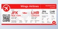 Plane ticket. Airline boarding pass template. Modern flight card blank design with the airplane and qr code.